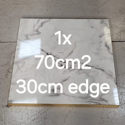 White marble effect 700 x 700mm 30mm gold edge table top