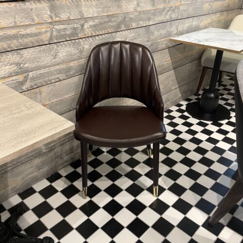1 SHARK DINING CHAIR IN BROWN LEATHER, £40 X 1 In Stock