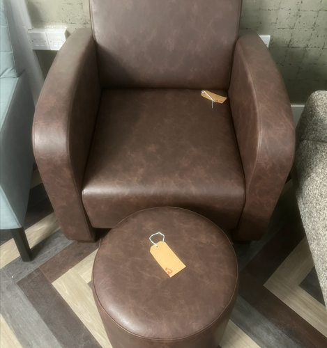 Marbled Brown Leather Cinema Armchair & Footstool, £400 x7 (ArmChairs) & £90 X2 (FootStool)