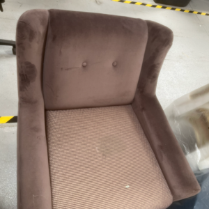 CHOCOLATE BROWN VELVET LOUNGE CHAIR, £90 X1, SHOWROOM CLEARANCE