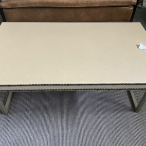 CREAM PEBBLED LEATHER EFFECT W BRASS BUTTONING EDGES, £140 X1, SHOWROOM CLEARANCE