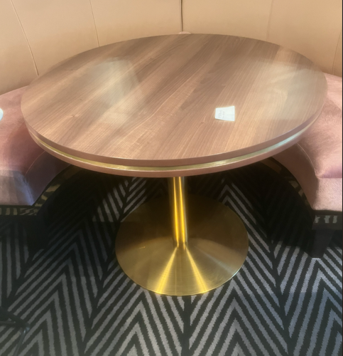 Round Wood Table w Brass Middle, X1, SHOWROOM CLEARANCE