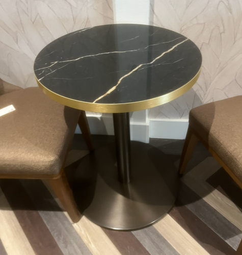 Circular Dark Marble Table w Gold Edging, X1, SHOWROOM CLEARANCE
