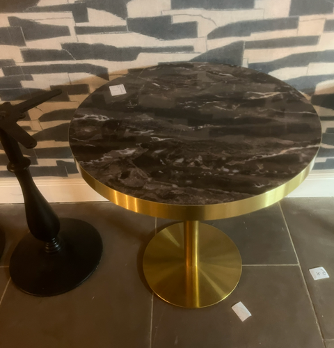Petite Circular Dark Marble Table w Gold Edging & Gold Base, £120 X1, SHOWROOM CLEARANCE