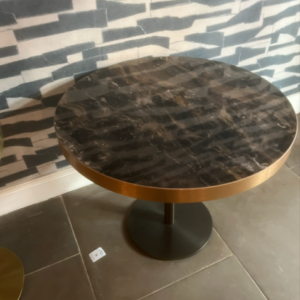 Petite Circular Dark Marble Table w Gold Edging & Black Base, £150 X1, SHOWROOM CLEARANCE