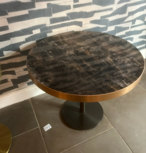 Petite Circular Dark Marble Table w Gold Edging & Black Base, £150 X1, SHOWROOM CLEARANCE
