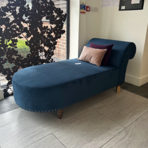 Navy Velour Chaise Lounge, £600 X1, SHOWROOM CLEARANCE