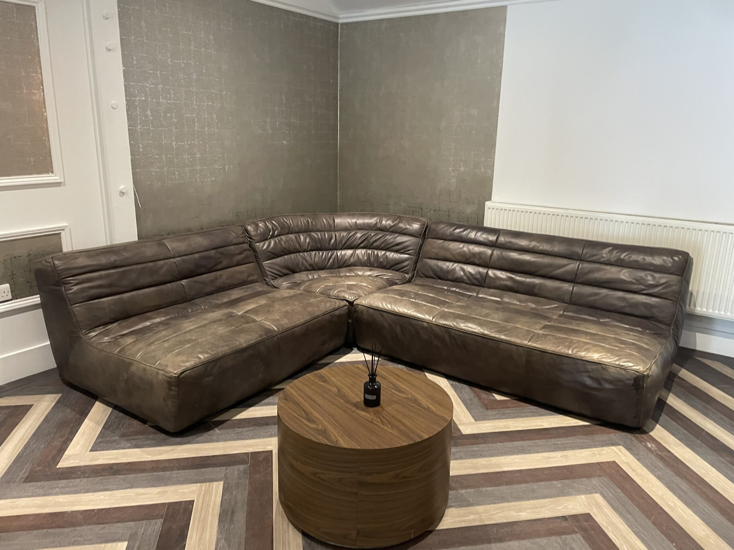 Bespoke Segmented Leather Sofa, X1 in stock